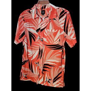 Vans  Mens Pink Black Tropical Hawaiian Short Sleeve Size M‎ (I63)